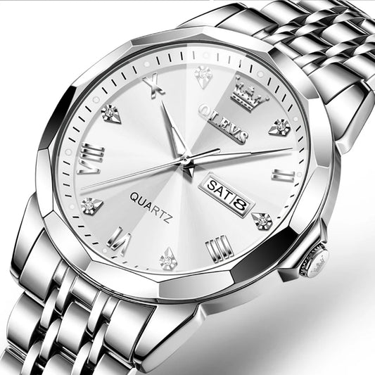 Luxury Watches for Men Diamond Casual Dress Business Mens Watches Easy Reader Two Tone Stainless Steel Date Fashion Quartz Watch Waterproof Luminous Reloj Para Hombre